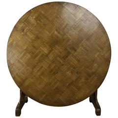 Unusual Antique Oak Parquet Topped Round Vendange Table