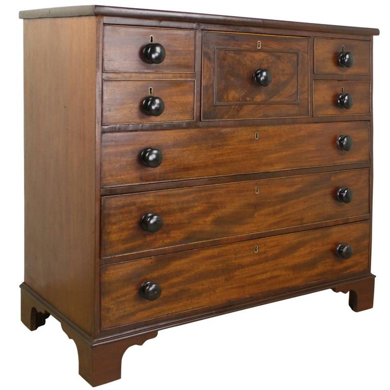Antique Scottish Mahogany Chest of Drawers, Original Ebony Knobs at 1stDibs
