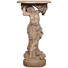 18th Century French Grecian Carved Painted Figure Converted into Pedestal