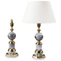 Pair of French Brass and Lucite Lamps