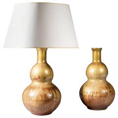 Pair of Double Gourd Eglomisé Lamps