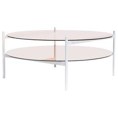 Duotone Circular Coffee Table, White Frame / Rose Glass / Rose Mirror