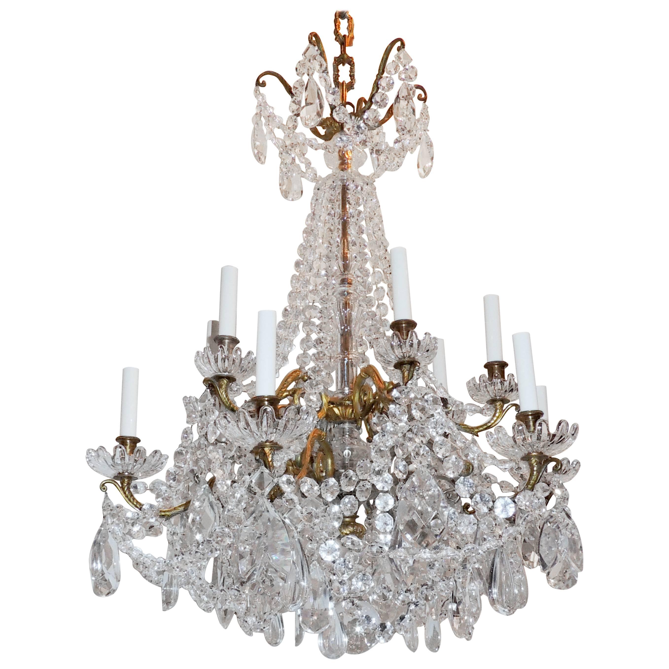 Wonderful French Baccarat Bronze and Crystal Twelve-Light Cascading Chandelier