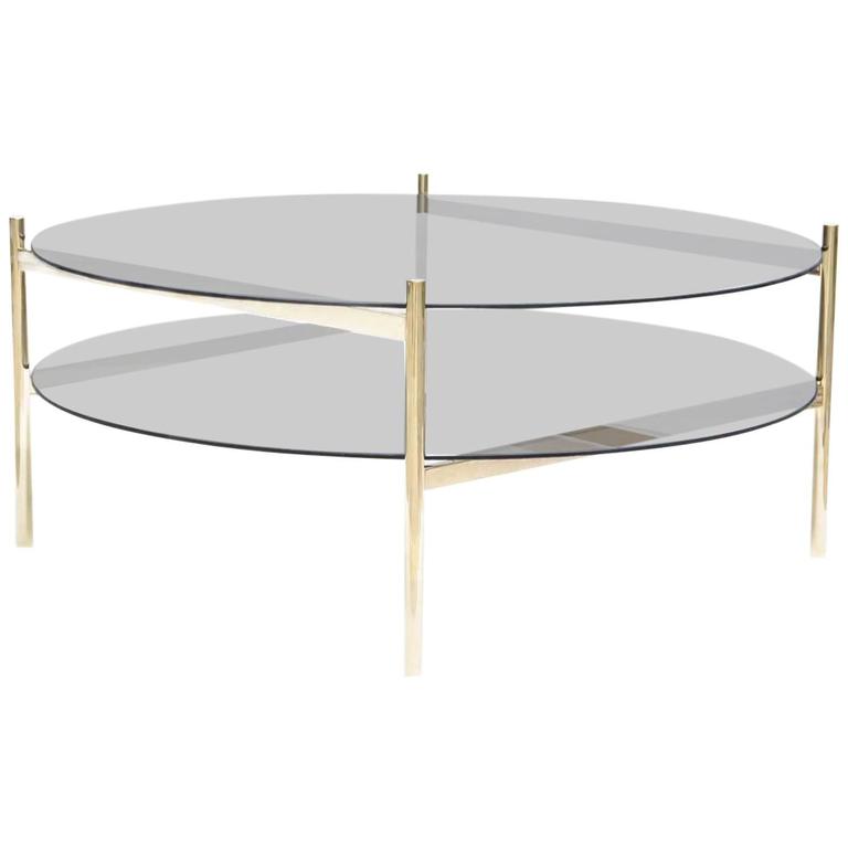 Duotone Circular Coffee Table Brass Frame Smoked Glass Duotone Circular Coffee Table Brass Frame Smoked Glass For