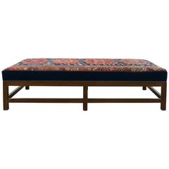 Large Ottoman with Vintage Rug and Mohair Upholstery