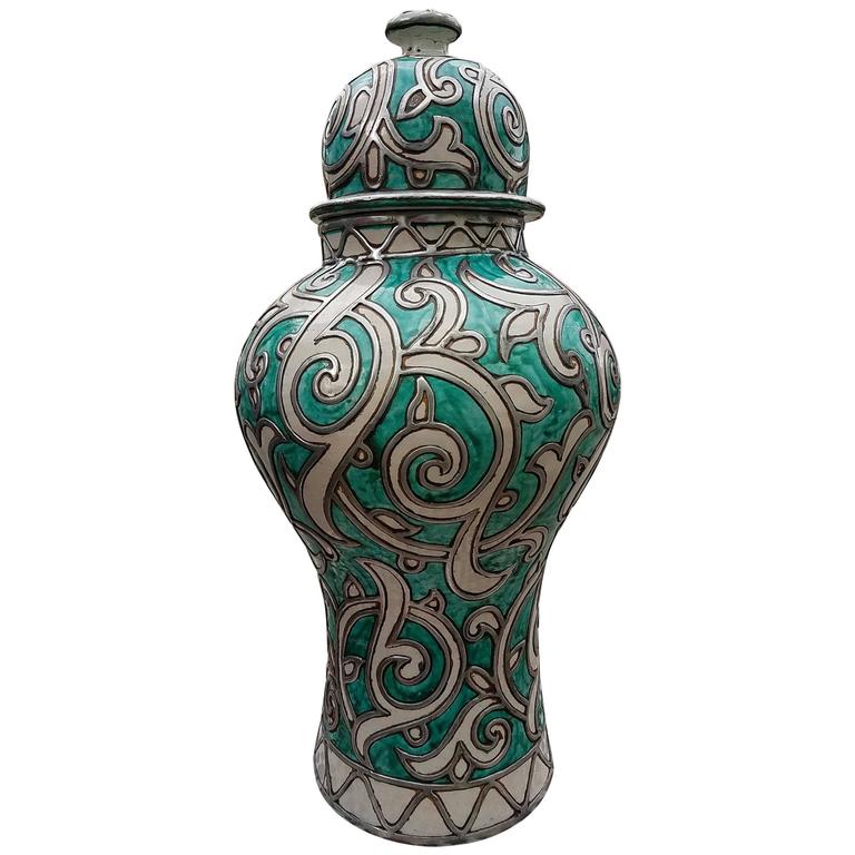 Medium Hue Turquoise Moroccan Vase For Sale at 1stDibs