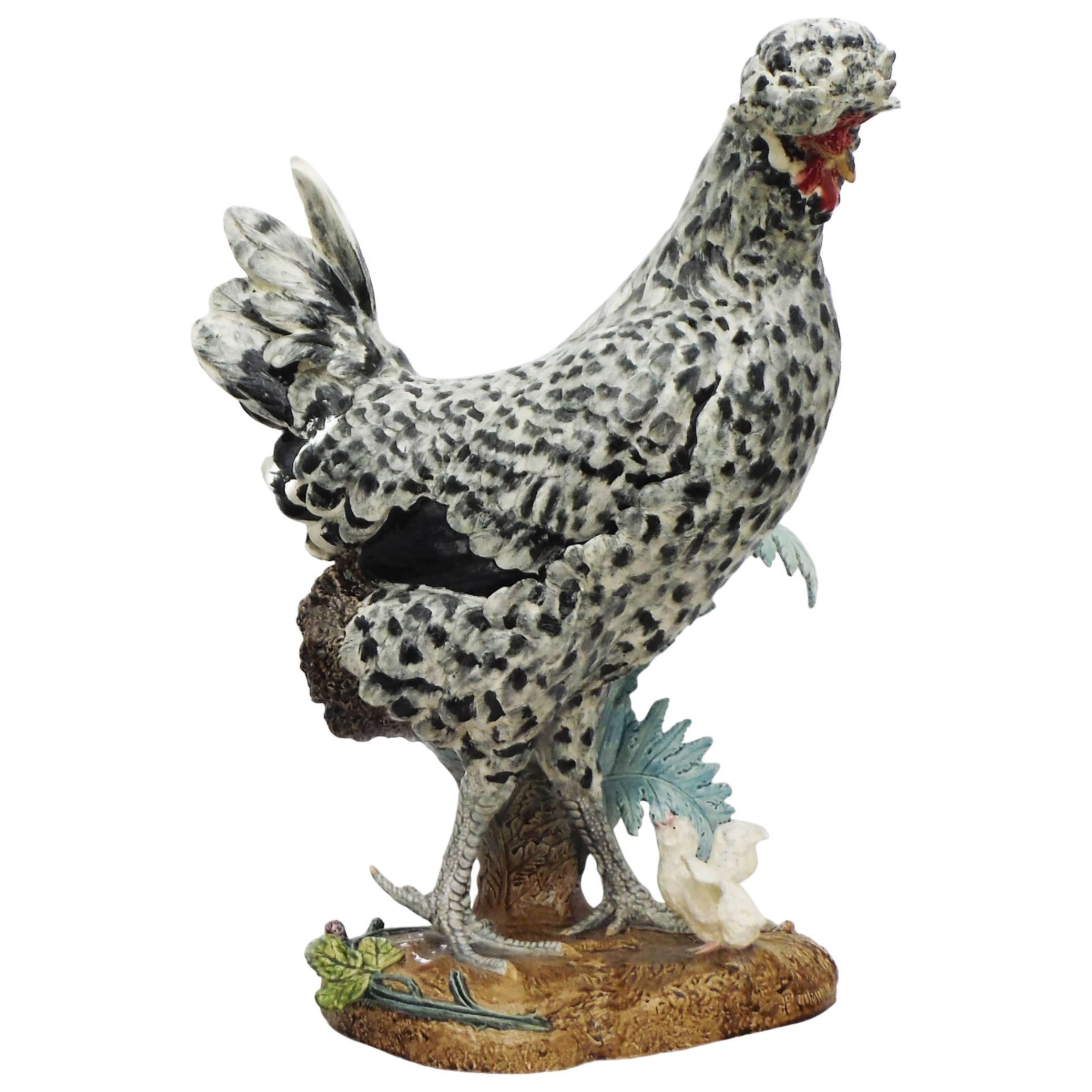 Monumental Majolica Houdan Hen & Chick Vase Choisy Le Roi by Paul Comolera