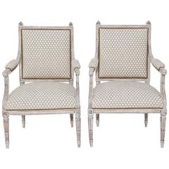 Pair of Painted 19th Century Louis XVI Fauteuils 3