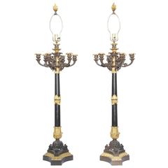 Pair of French Bronze Lamped Candelabra in Grand Scale Pair of French Bronze Lamped Candelabra in Grand Scale