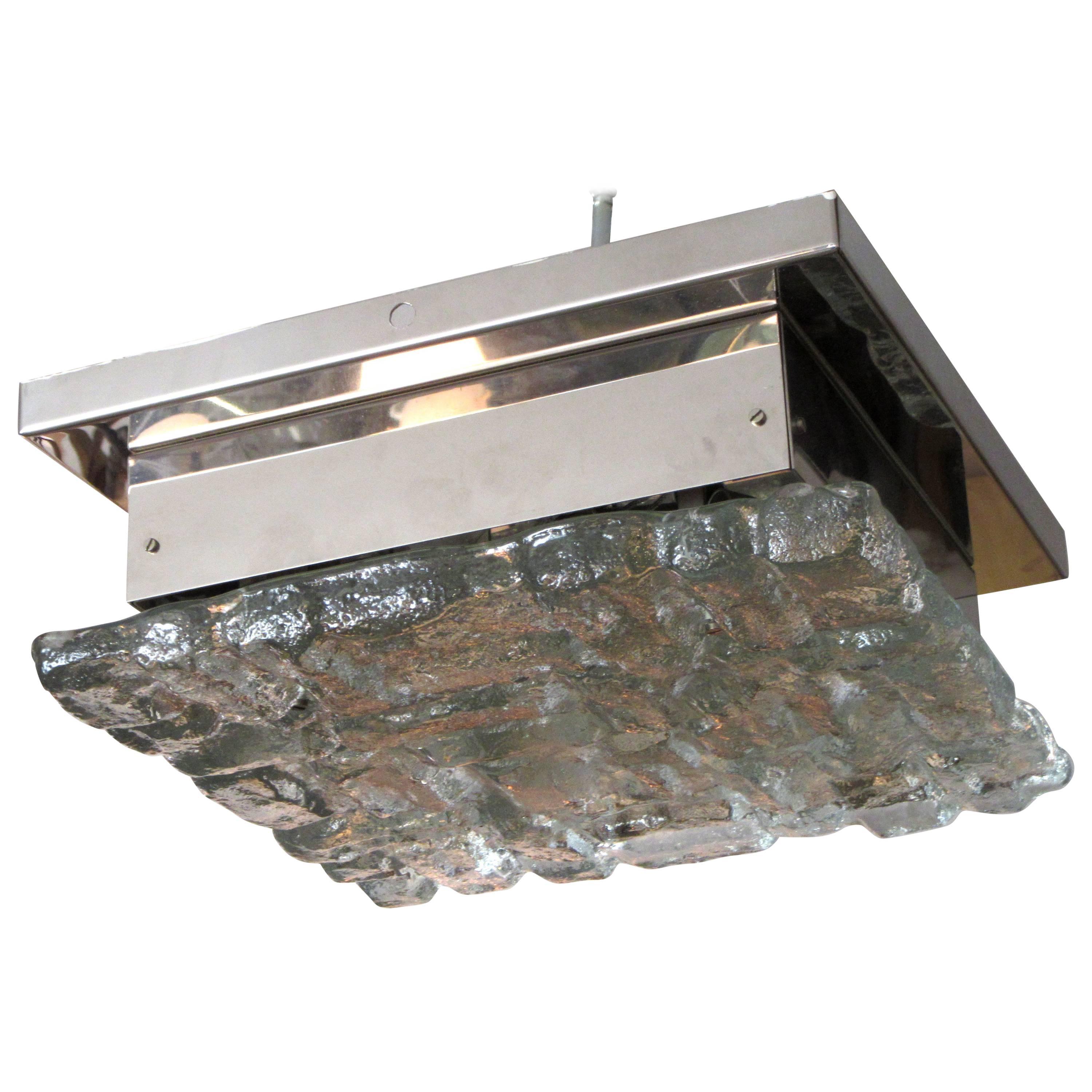 "Ice" Glass and Chrome Square Flush Mount Ceiling Light For Sale