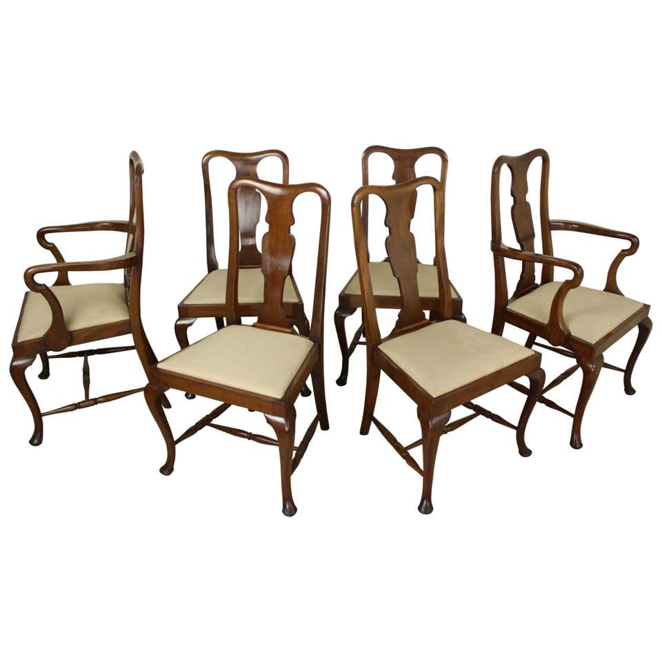 Set of Six Antique Oak Queen Anne Style Dining Chairs at 1stDibs | oak ...