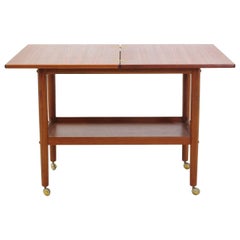 Grete Jalk Teak Serving Cart or Bar Trolley, Expandable Top