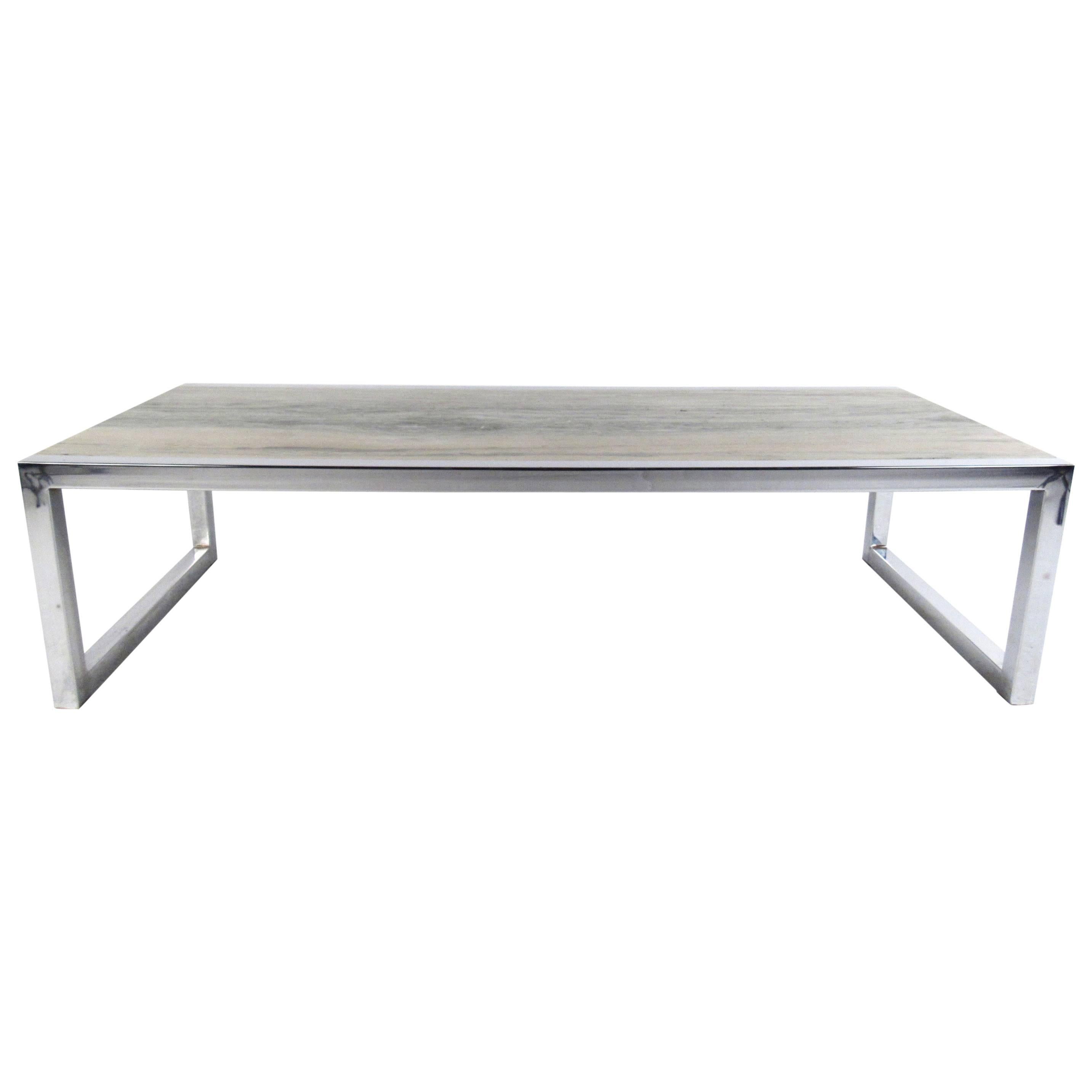 Vintage Modern Marble and Chrome Coffee Table after Milo Baughman For Sale