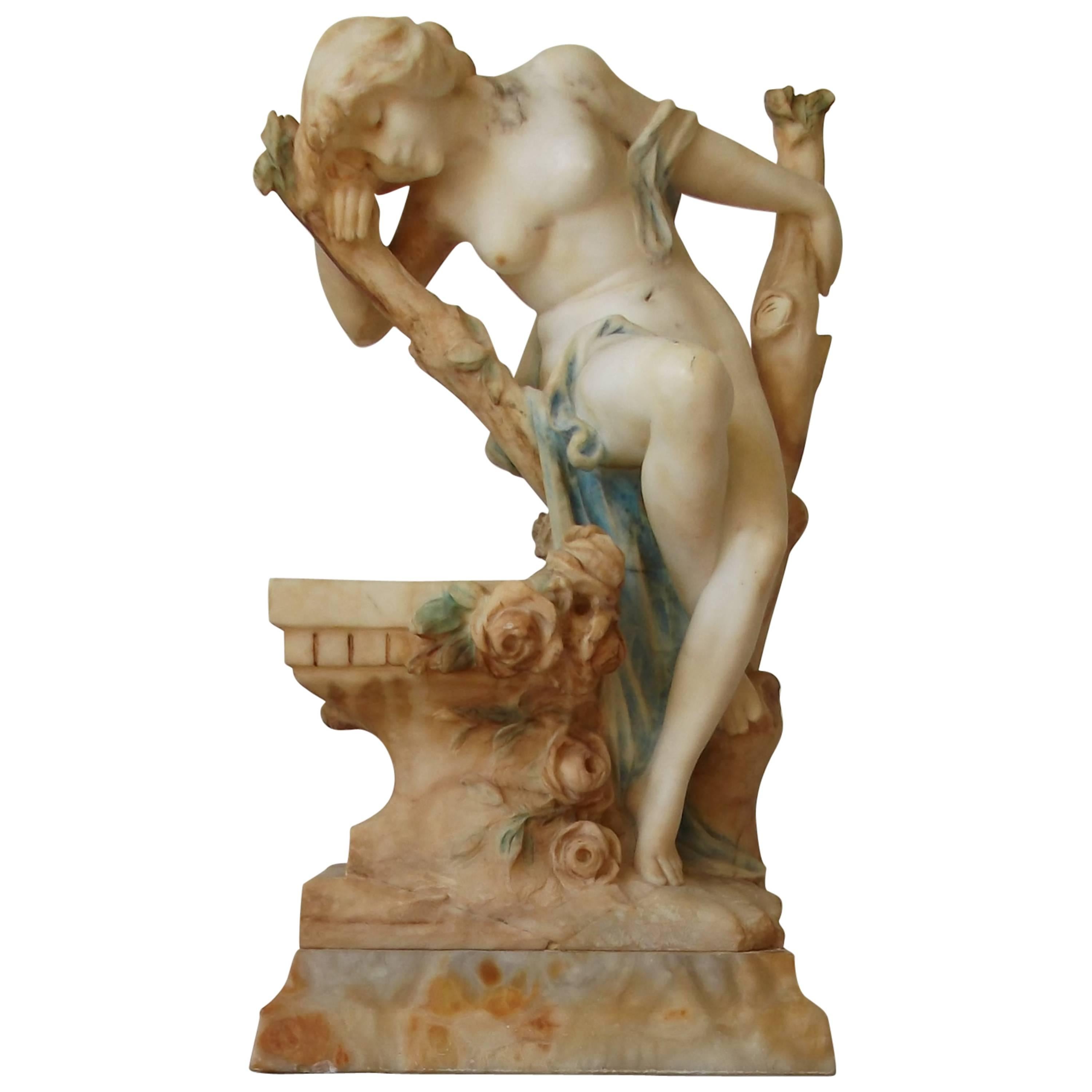 Italian Art Nouveau Nude Lady Fountain Sculpture by Del Lungo im Angebot