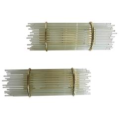 Brass and Glass Rod Mid-Century Wall Sconces by Forecast 6