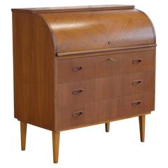 Retro Danish Mid-Century Roll-Top Desk or Secretary in Teak