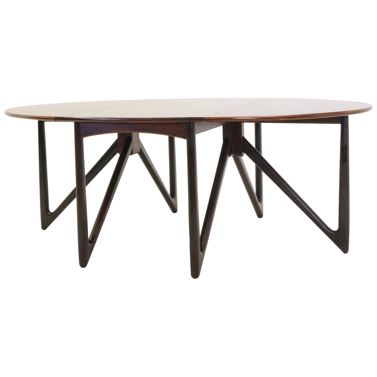 Kurt Ostervig Oval / Eliptical Rosewood Gateleg / Drop-leaf Dining Table.
