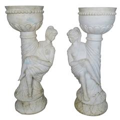 Pair of Italian Carrera Marble Figural Planters 4