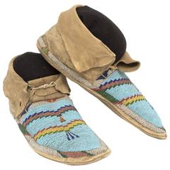 Antique Native American Beaded Hide Moccasins, Plains, 19th Century 8