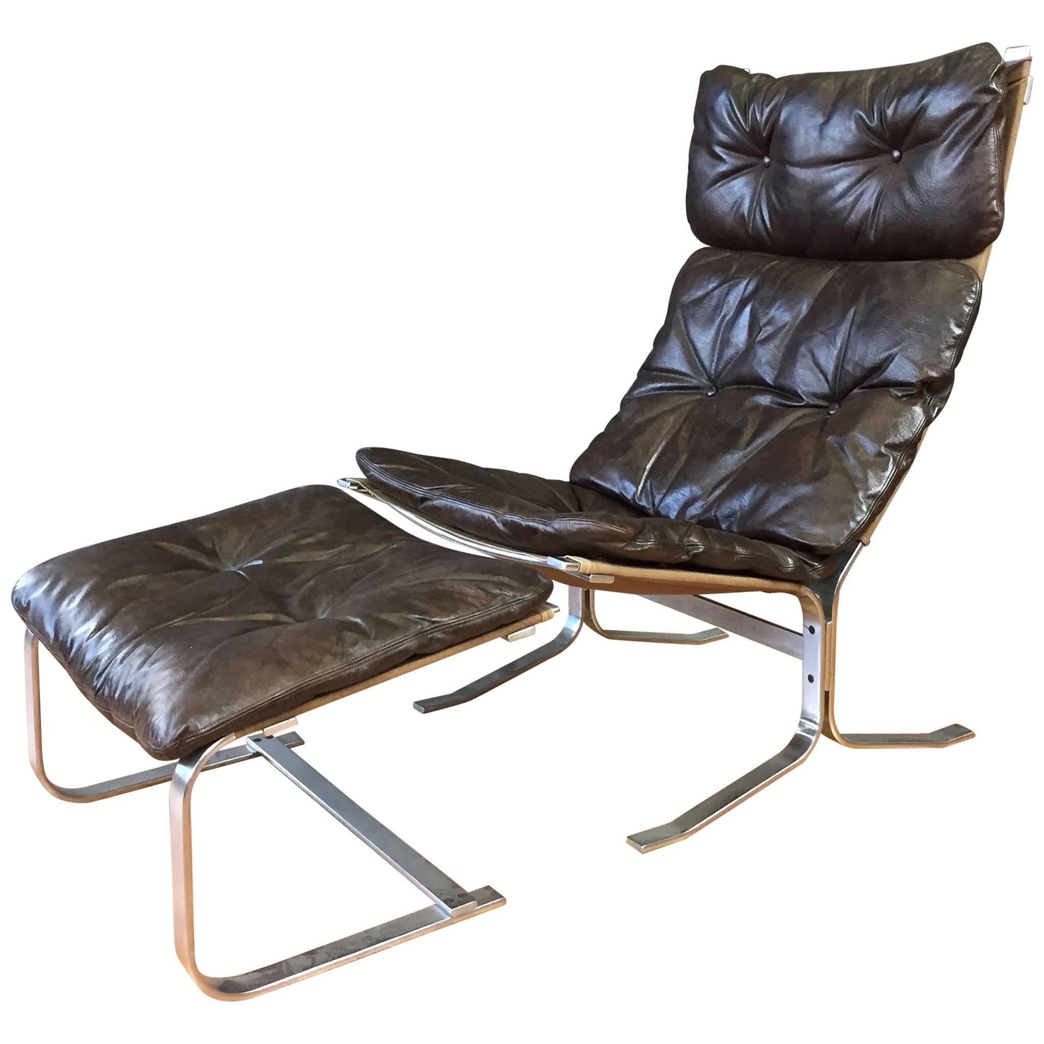Rare Steel “Siesta” Chair and Ottoman by Ingmar Relling for Westnofa