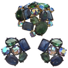 Retro 1950s Elsa Schiaparelli Aurora Borealis Brooch & Earrings Set