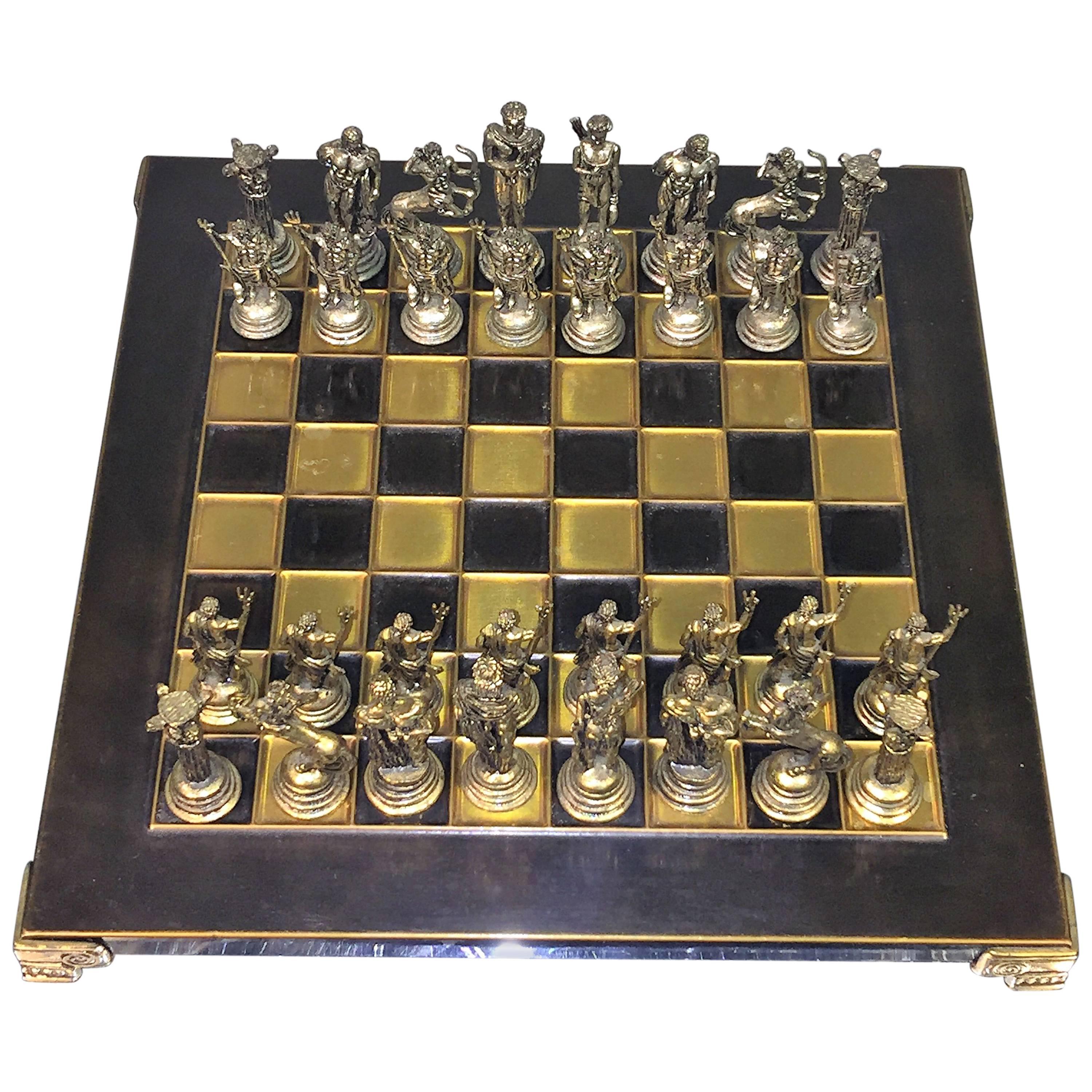 1970s Greek Mythological Two-Tone Chess Set For Sale