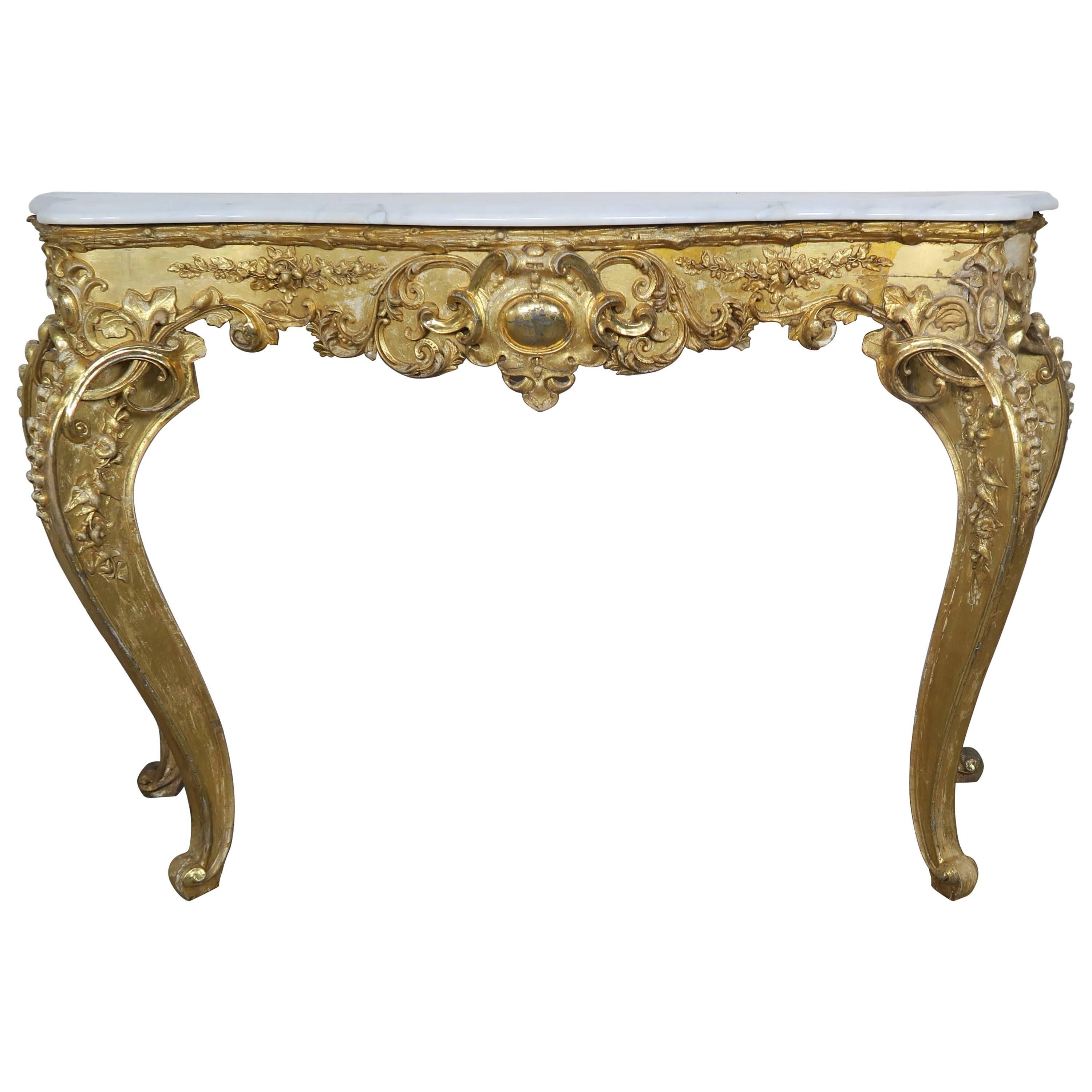 19th Century French Giltwood Console with Marble Top