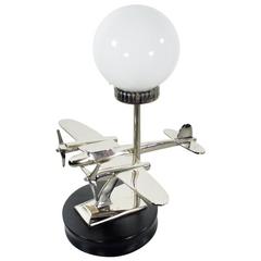 Vintage Art Deco Style Aircraft-Shaped Chrome Table Lamp