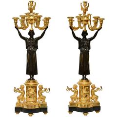 Antique Pair of Important Gilt Bronze Empire Candelabra, Paris, circa 1805