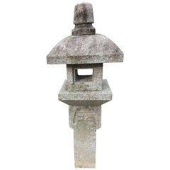 Vintage Japan Old “Oribe” Granite Stone Lantern with Sanskrit Incising on Base