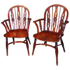 Pair of George III Period Yewwood and Elm Windsor Armchairs