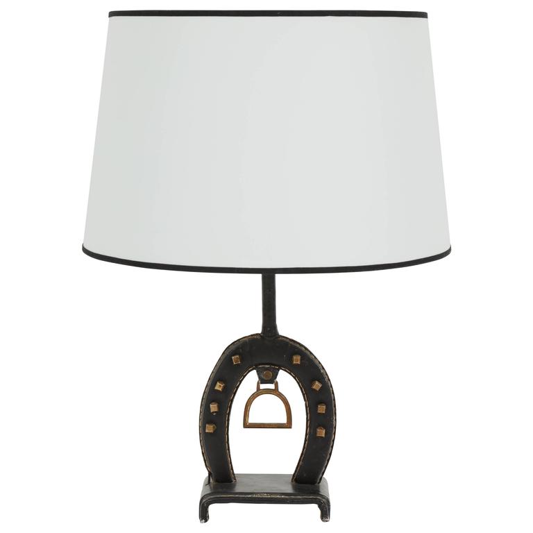 Large Jacques Adnet Green Leather Table Lamp For At 1stdibs Jacques Adnet Leather Equestrian Table Lamp