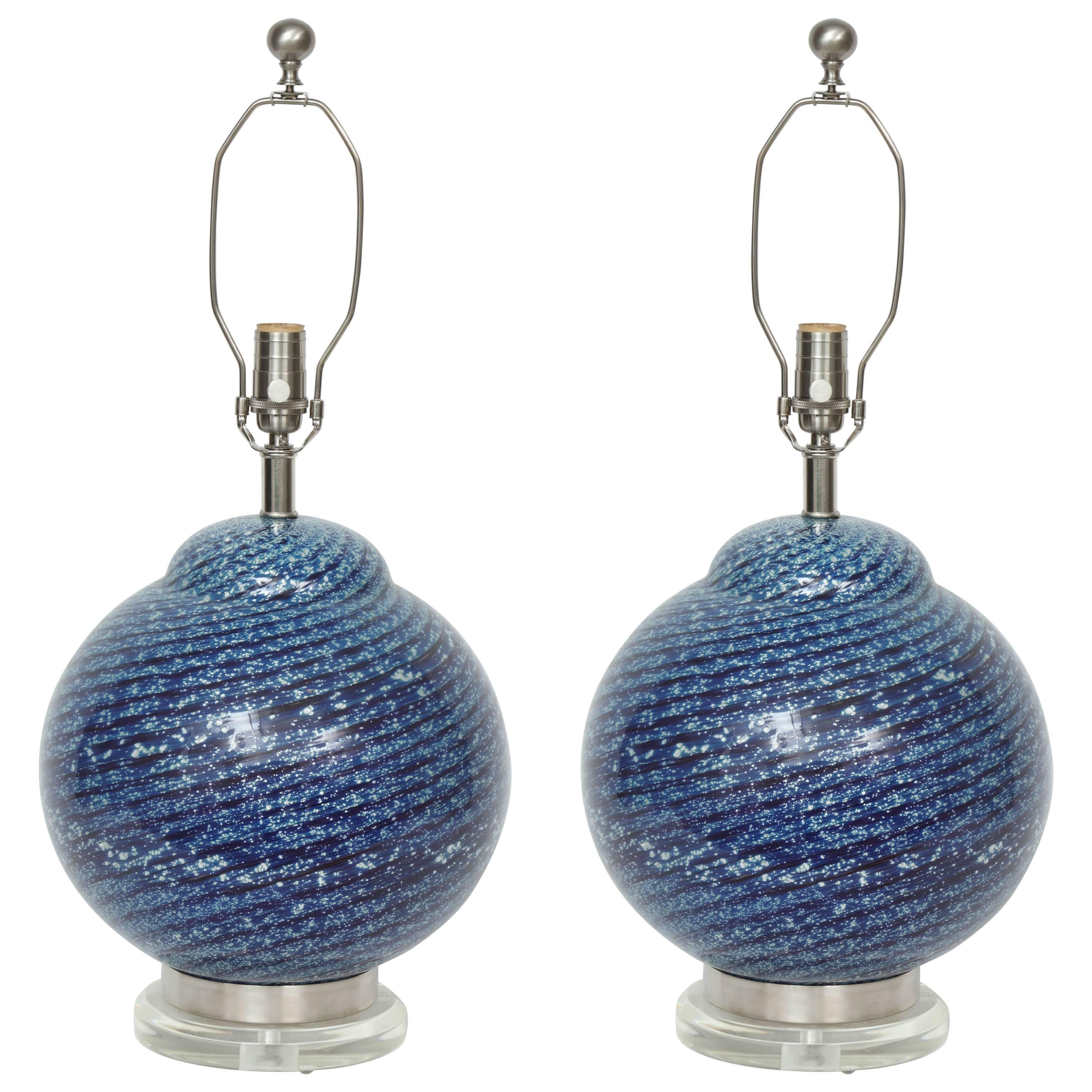 Barovier Midnight Blue Murano Glass Table Lamps