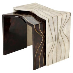Shagreen & Sea Shell Nesting Tables with Brass Details, in Stock, Contemporary