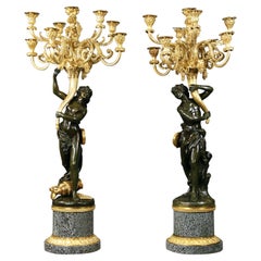 Wonderful Pair of Late 19th Century Two Tone Bronze Candelabra after Clodion