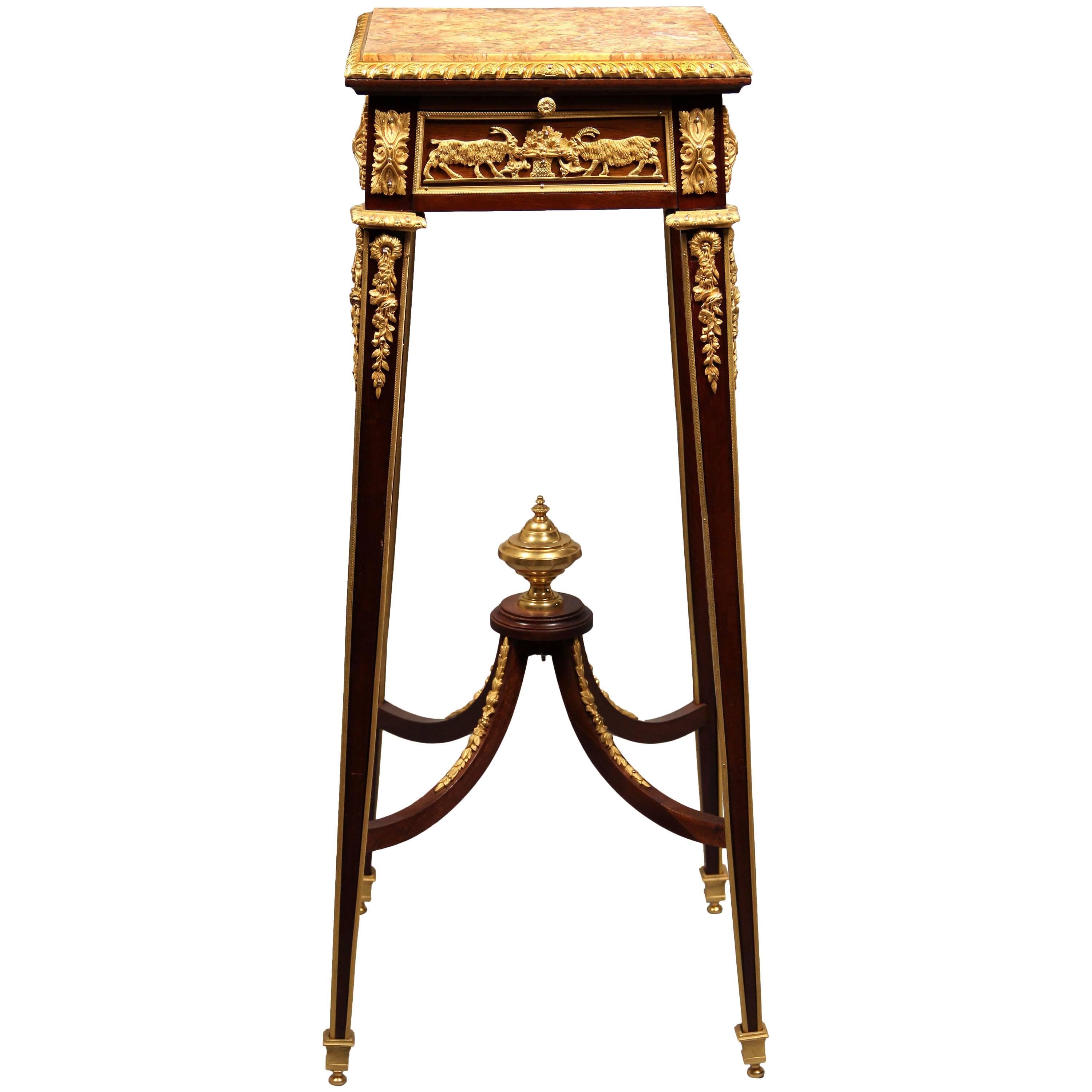 Late 19th Century Gilt Bronze-Mounted Marble-Top Pedestal