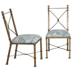 Pair of Vintage French Neoclassical Gilded Metal Chairs, circa 1940