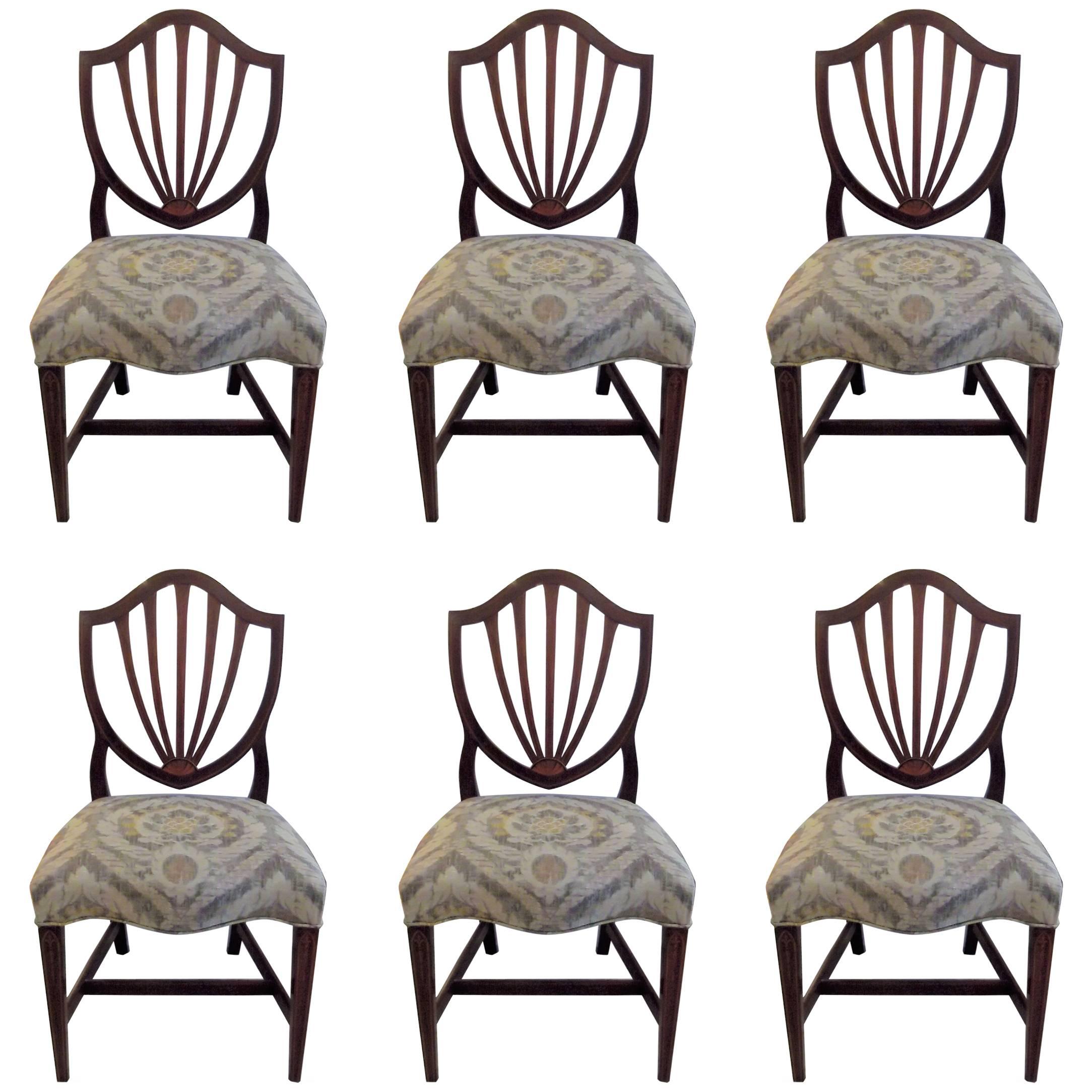 Set of Six Hepplewhite Shield Back Dining Chairs