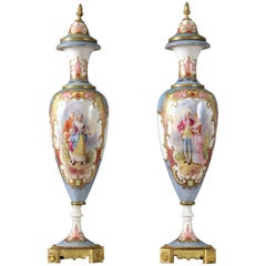 Pair of Late 19th Century Bronze-Mounted Sèvres Style Iridescent Vases