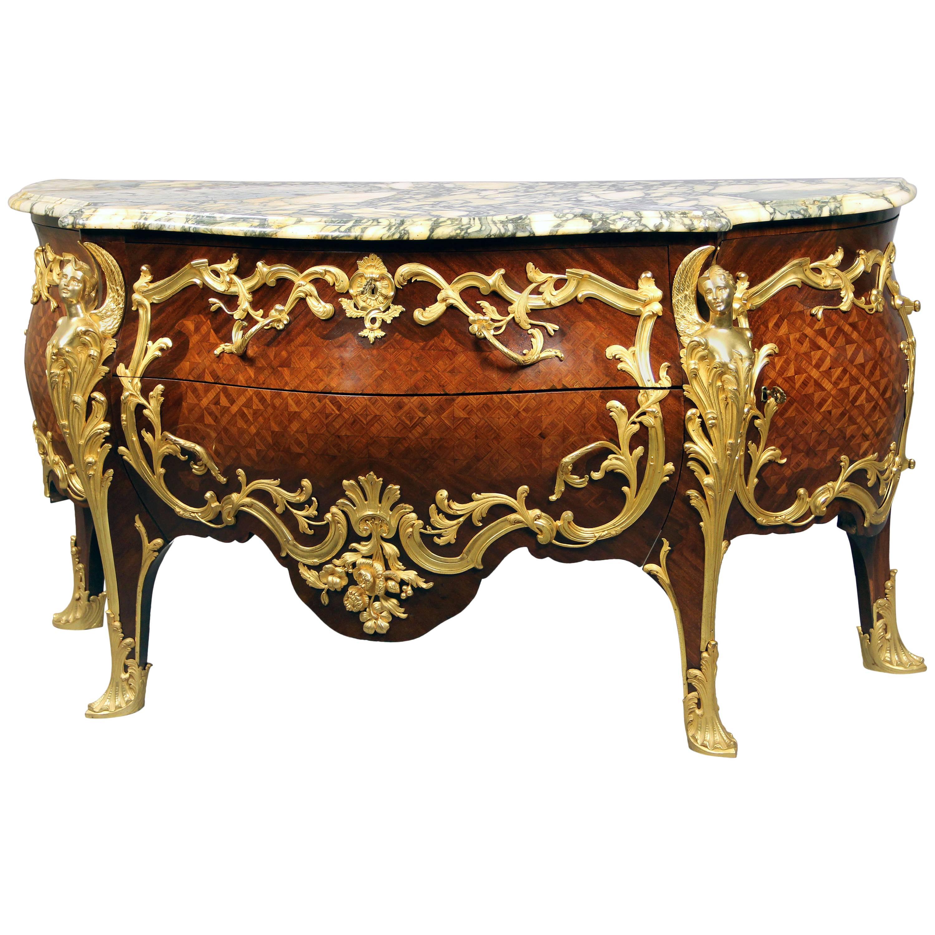Lovely Late 19th Century Gilt Bronze-Mounted and Parquetry Inlaid Commode