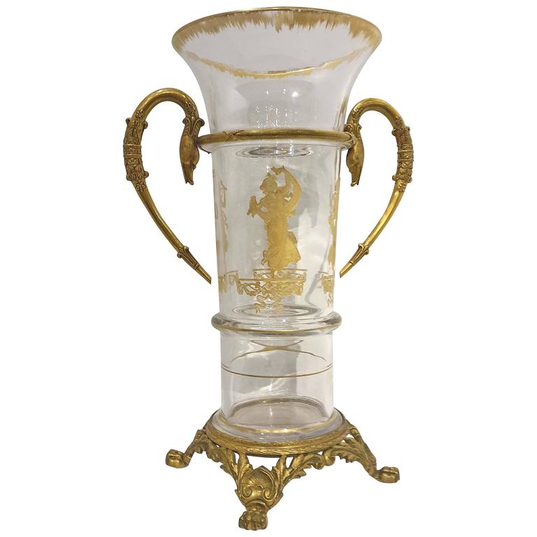Signed Sevres, Empire Style Ormolu Mounted Crystal Vase, circa 1890 at