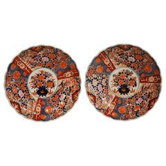 Pair of 19th Century French Hand-Painted Porcelain Imari Platters with Flowers