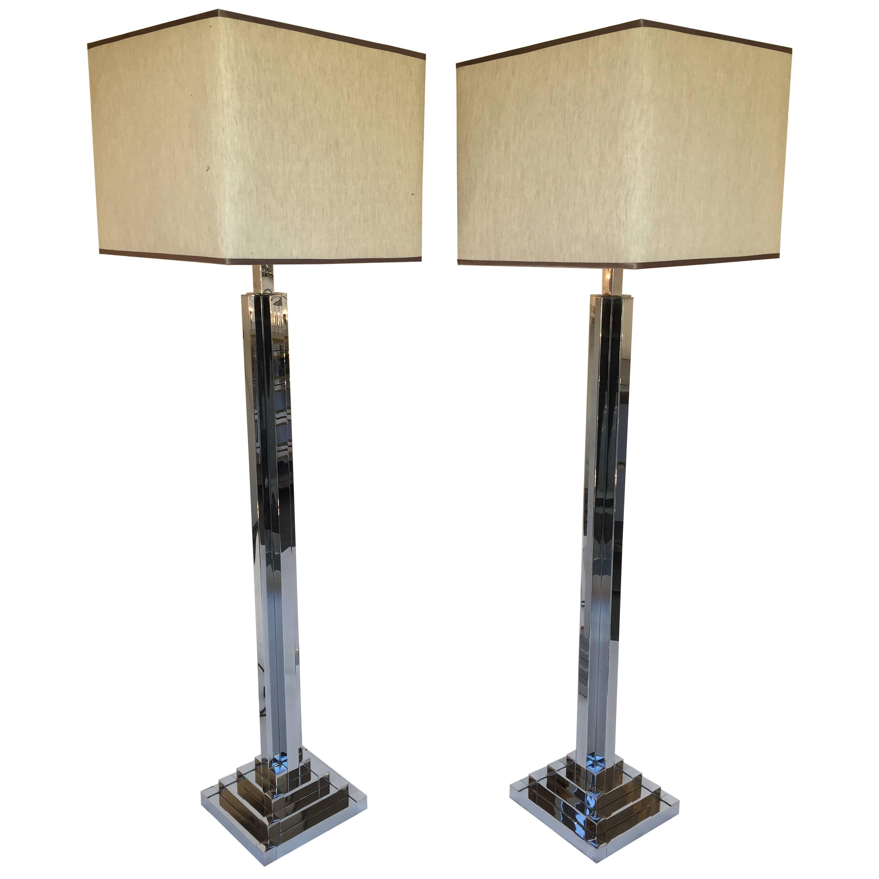 Pair of Floor Lamps by Willy Rizzo for Lumica, Italy, 1970
