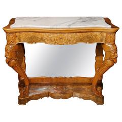Antique French Maple Console Table Carved Base, circa 1840