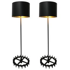 Pair of Industrial Iron Gear Floor Lamps 8