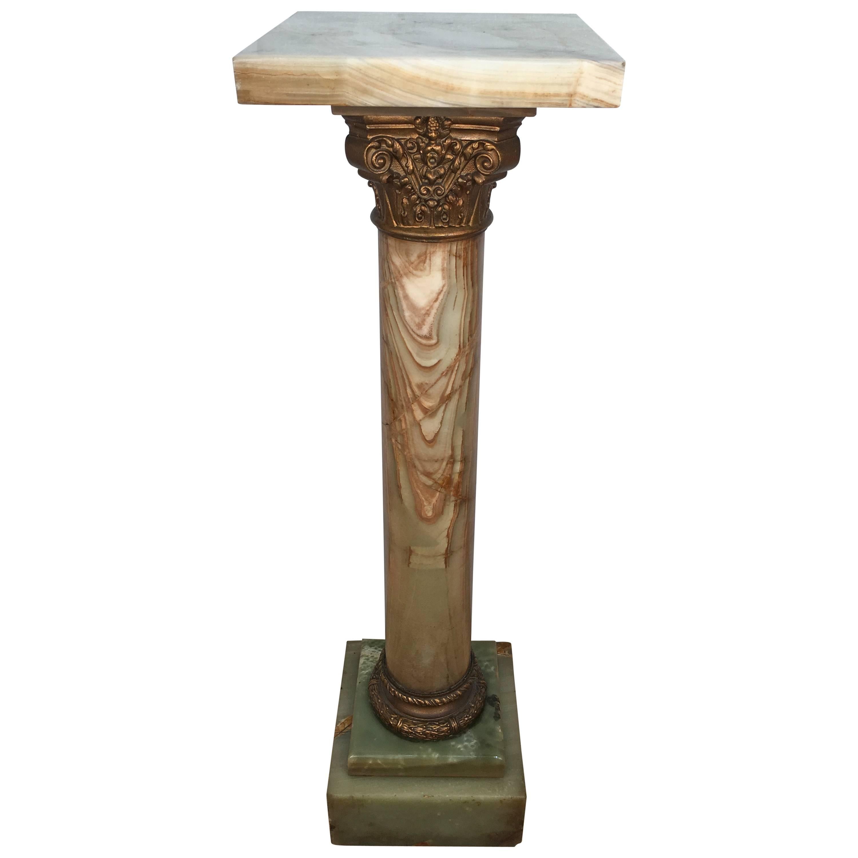 Corinthian Onyx and Bronze Pedestal