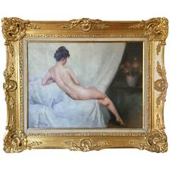 Leon Laurent Galand Art Deco Nude Oil on Canvas "Contemplation"