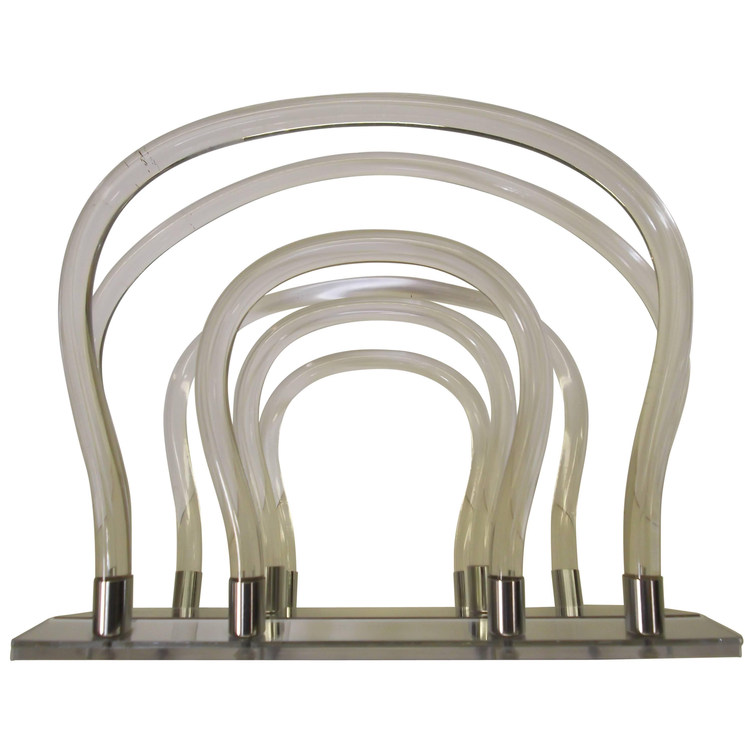 Dorothy Thorpe Chrome Mirror Lucite Magazine Rack For Sale