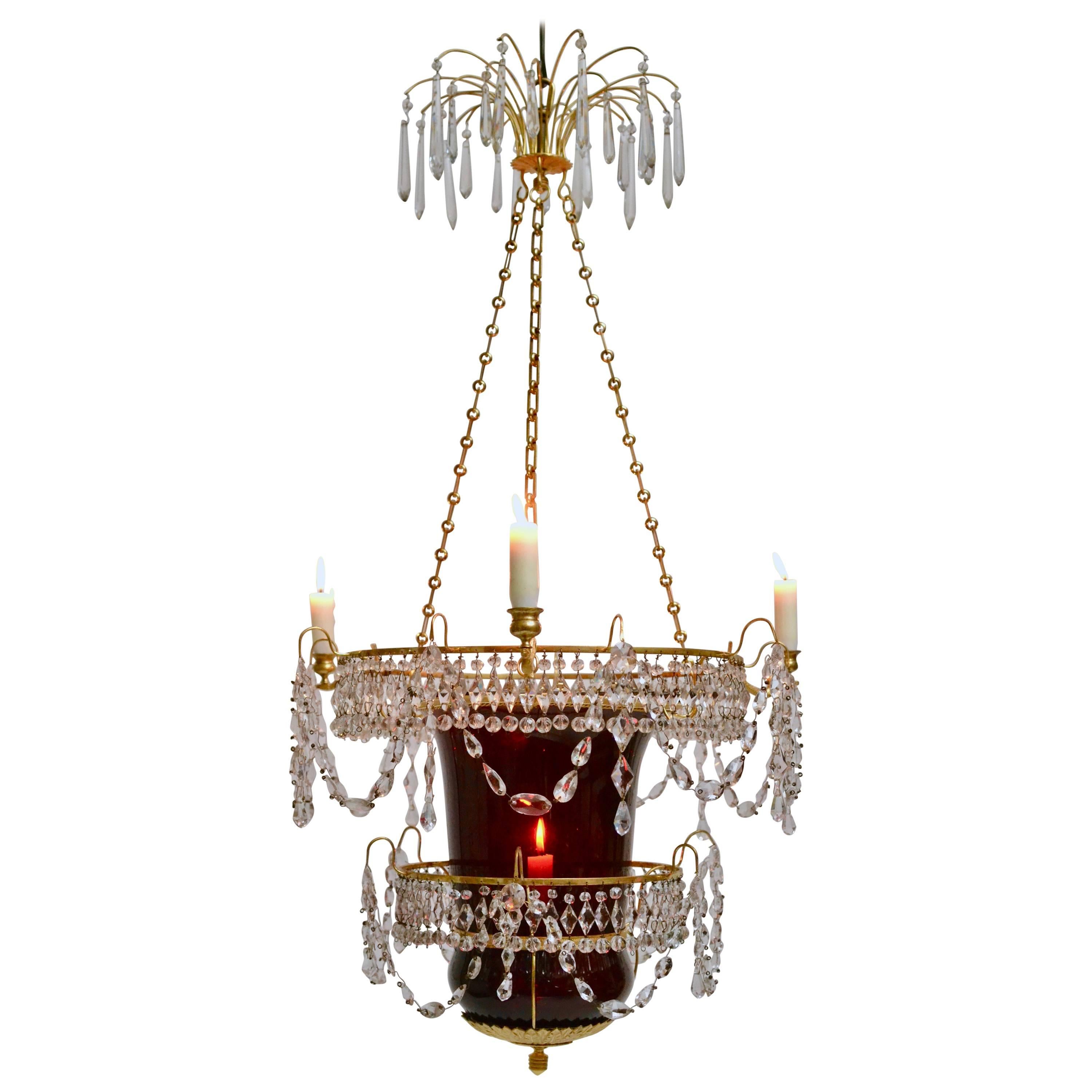 Russian Empire Rubyglass Lantern Chandelier, 19th Century