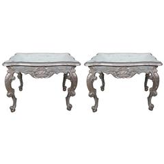 Pair of French Painted and Silver Gilt Tables with Mirrored Tops 12